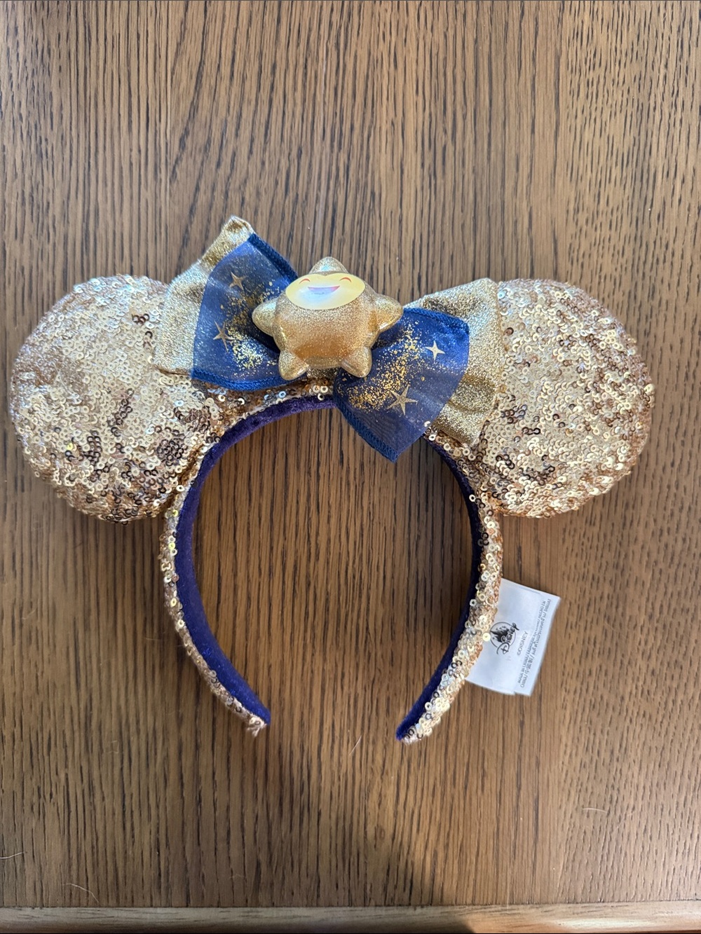 Disneyland ears - Gold Sequin Minnie Ears Headband with Blue Star Bow